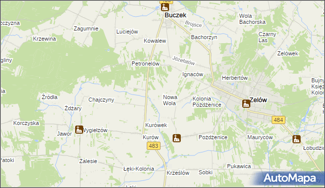 mapa Nowa Wola gmina Zelów, Nowa Wola gmina Zelów na mapie Targeo