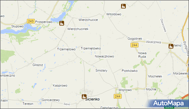 mapa Nowaczkowo, Nowaczkowo na mapie Targeo