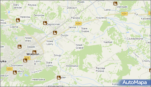 mapa Nowe Grabie gmina Wołomin, Nowe Grabie gmina Wołomin na mapie Targeo