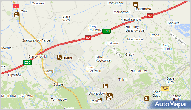 mapa Nowe Kozłowice, Nowe Kozłowice na mapie Targeo
