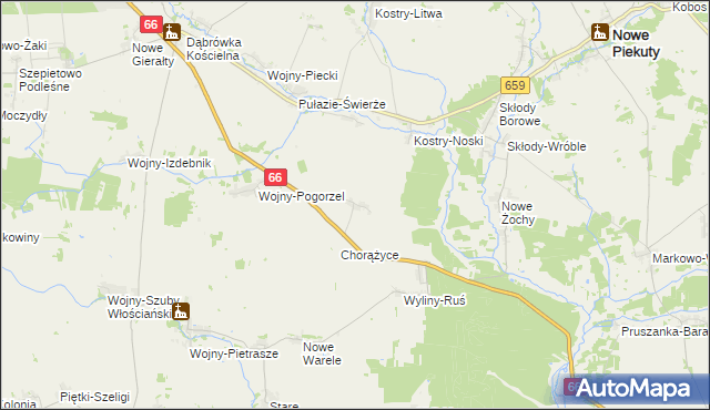 mapa Nowe Zalesie gmina Szepietowo, Nowe Zalesie gmina Szepietowo na mapie Targeo