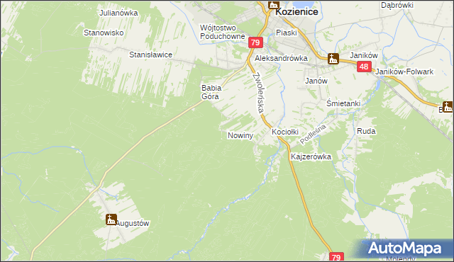 mapa Nowiny gmina Kozienice, Nowiny gmina Kozienice na mapie Targeo