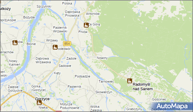 mapa Nowiny gmina Radomyśl nad Sanem, Nowiny gmina Radomyśl nad Sanem na mapie Targeo