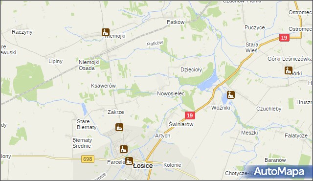 mapa Nowosielec gmina Łosice, Nowosielec gmina Łosice na mapie Targeo