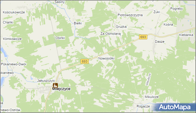 mapa Nowosiółki gmina Milejczyce, Nowosiółki gmina Milejczyce na mapie Targeo