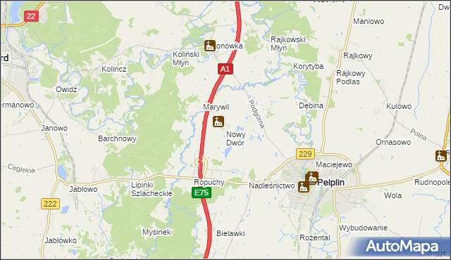 mapa Nowy Dwór gmina Pelplin, Nowy Dwór gmina Pelplin na mapie Targeo