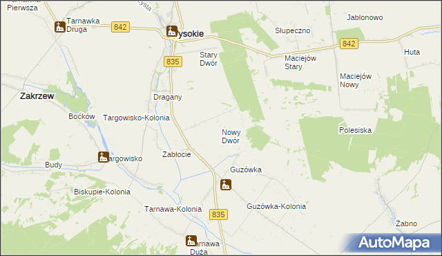 mapa Nowy Dwór gmina Wysokie, Nowy Dwór gmina Wysokie na mapie Targeo