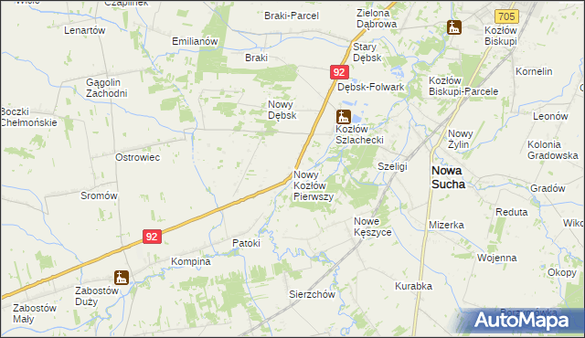 mapa Nowy Kozłów Pierwszy, Nowy Kozłów Pierwszy na mapie Targeo