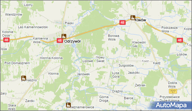 mapa Nowy Świat gmina Klwów, Nowy Świat gmina Klwów na mapie Targeo