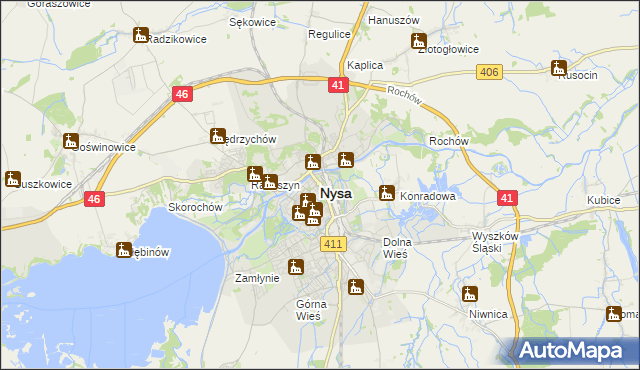 mapa Nysy, Nysa na mapie Targeo