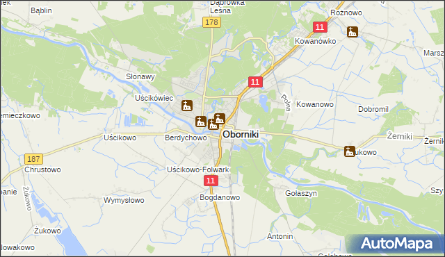 mapa Oborniki, Oborniki na mapie Targeo