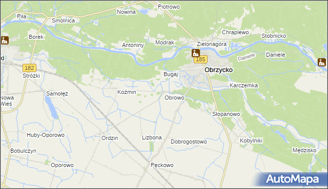 mapa Obrowo gmina Obrzycko, Obrowo gmina Obrzycko na mapie Targeo