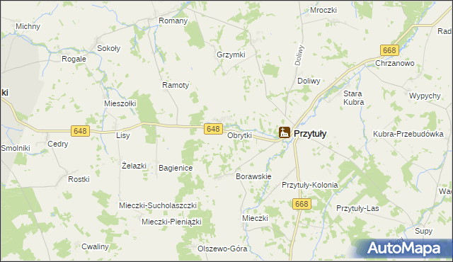 mapa Obrytki gmina Przytuły, Obrytki gmina Przytuły na mapie Targeo