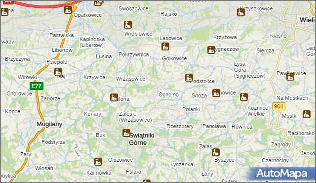 mapa Ochojno, Ochojno na mapie Targeo