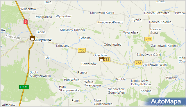 mapa Odechów gmina Skaryszew, Odechów gmina Skaryszew na mapie Targeo