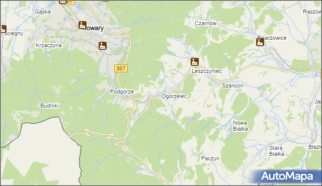 mapa Ogorzelec gmina Kamienna Góra, Ogorzelec gmina Kamienna Góra na mapie Targeo