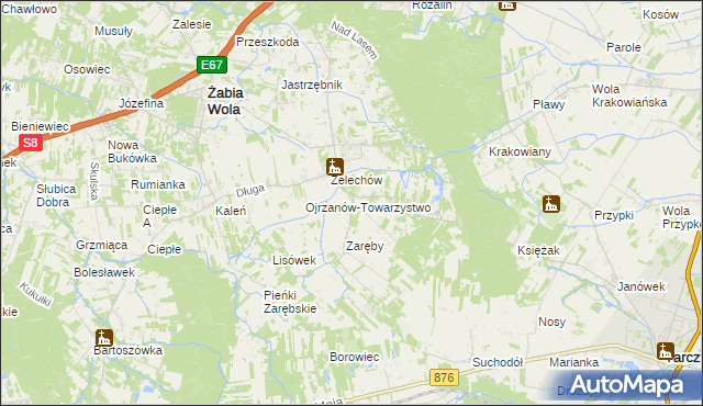 mapa Ojrzanów gmina Żabia Wola, Ojrzanów gmina Żabia Wola na mapie Targeo