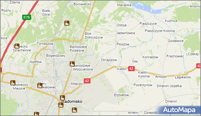 mapa Okrajszów, Okrajszów na mapie Targeo