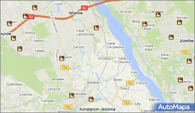 mapa Okrzeszyn gmina Konstancin-Jeziorna, Okrzeszyn gmina Konstancin-Jeziorna na mapie Targeo