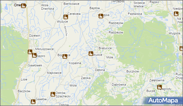 mapa Okulice gmina Rzezawa, Okulice gmina Rzezawa na mapie Targeo