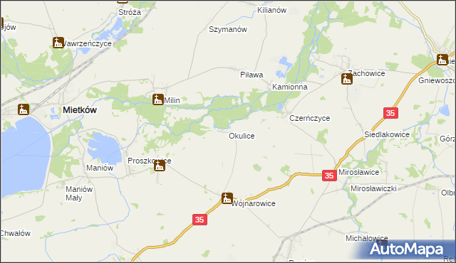 mapa Okulice gmina Sobótka, Okulice gmina Sobótka na mapie Targeo