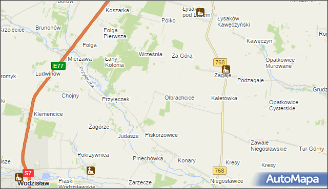 mapa Olbrachcice gmina Wodzisław, Olbrachcice gmina Wodzisław na mapie Targeo