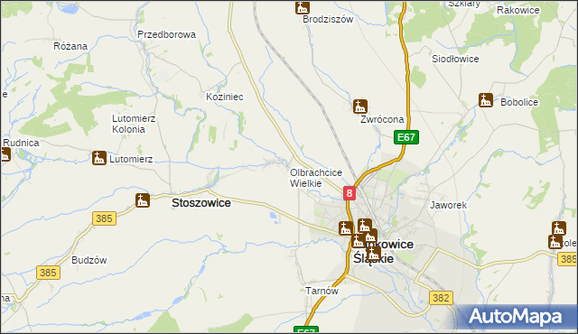 mapa Olbrachcice Wielkie, Olbrachcice Wielkie na mapie Targeo