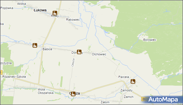 mapa Olchowiec gmina Obsza, Olchowiec gmina Obsza na mapie Targeo