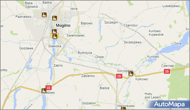 mapa Olsza gmina Mogilno, Olsza gmina Mogilno na mapie Targeo