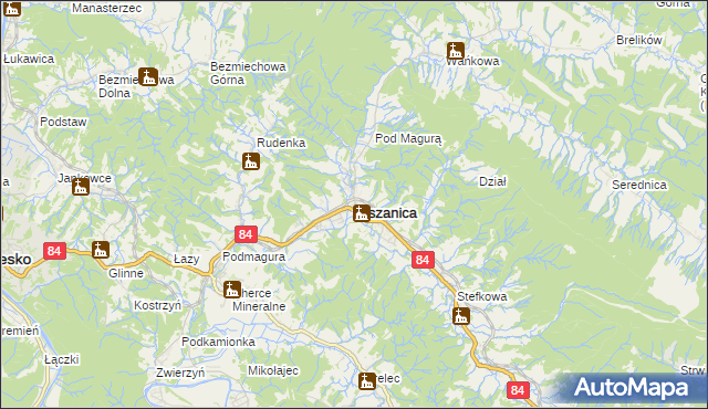 mapa Olszanica powiat leski, Olszanica powiat leski na mapie Targeo