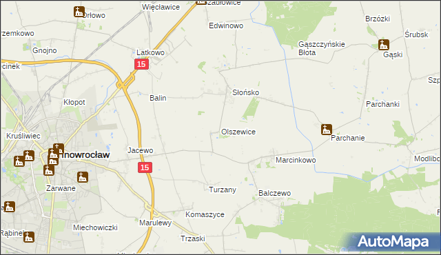 mapa Olszewice gmina Inowrocław, Olszewice gmina Inowrocław na mapie Targeo