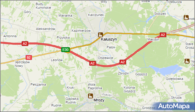 mapa Olszewice gmina Kałuszyn, Olszewice gmina Kałuszyn na mapie Targeo