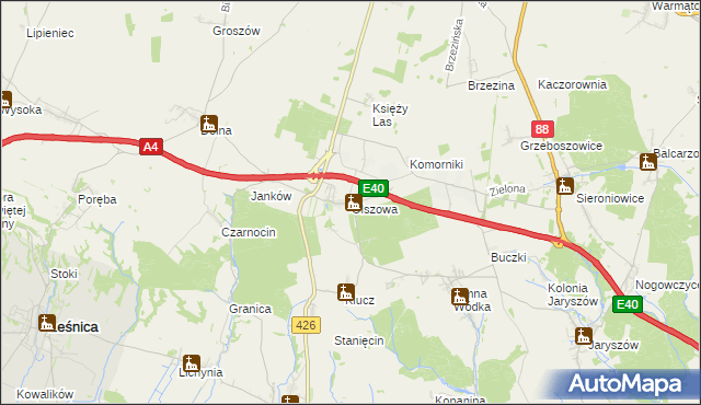 mapa Olszowa gmina Ujazd, Olszowa gmina Ujazd na mapie Targeo