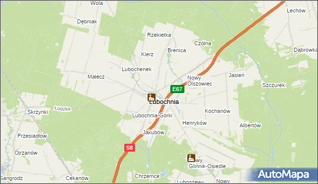 mapa Olszowiec gmina Lubochnia, Olszowiec gmina Lubochnia na mapie Targeo