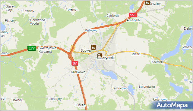 mapa Olsztynek, Olsztynek na mapie Targeo