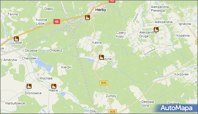 mapa Olszyna gmina Herby, Olszyna gmina Herby na mapie Targeo