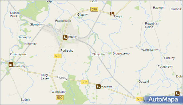 mapa Olszynka gmina Korsze, Olszynka gmina Korsze na mapie Targeo