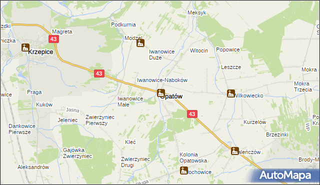 mapa Opatów powiat kłobucki, Opatów powiat kłobucki na mapie Targeo