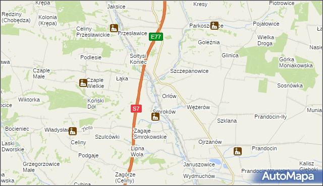 mapa Orłów gmina Słomniki, Orłów gmina Słomniki na mapie Targeo