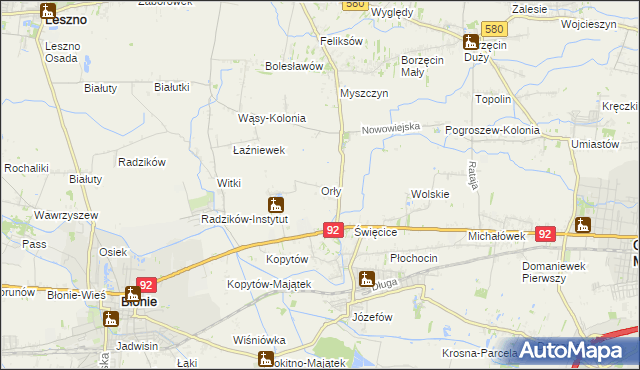 mapa Orły gmina Ożarów Mazowiecki, Orły gmina Ożarów Mazowiecki na mapie Targeo
