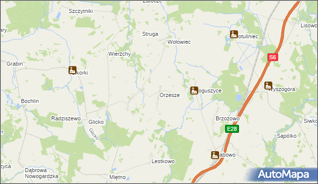 mapa Orzesze gmina Nowogard, Orzesze gmina Nowogard na mapie Targeo