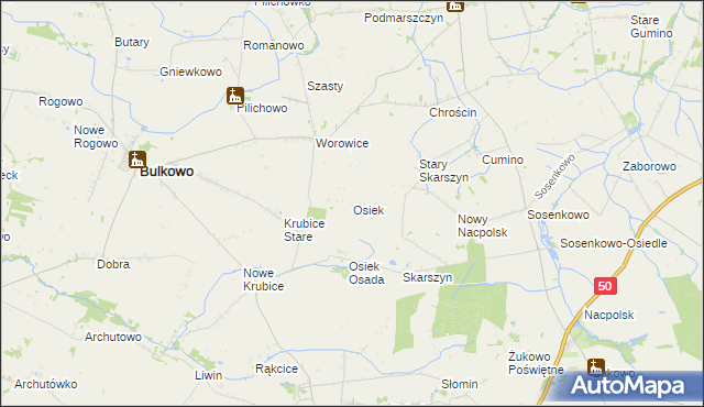 mapa Osiek gmina Bulkowo, Osiek gmina Bulkowo na mapie Targeo
