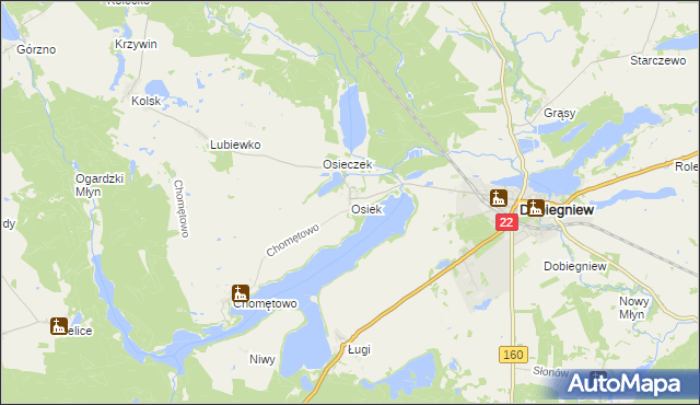 mapa Osiek gmina Dobiegniew, Osiek gmina Dobiegniew na mapie Targeo