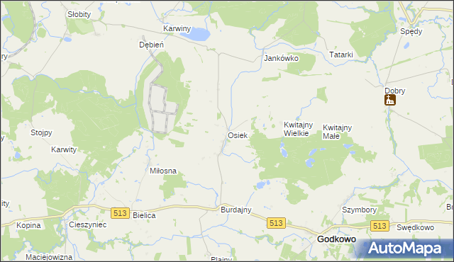 mapa Osiek gmina Godkowo, Osiek gmina Godkowo na mapie Targeo