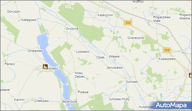 mapa Osiek gmina Kościan, Osiek gmina Kościan na mapie Targeo