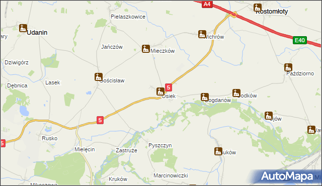 mapa Osiek gmina Kostomłoty, Osiek gmina Kostomłoty na mapie Targeo