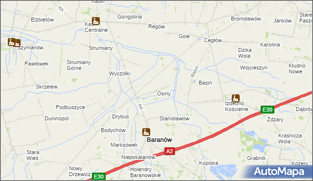 mapa Osiny gmina Baranów, Osiny gmina Baranów na mapie Targeo