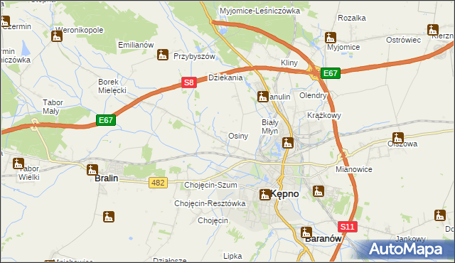 mapa Osiny gmina Kępno, Osiny gmina Kępno na mapie Targeo