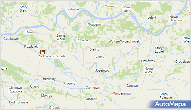 mapa Osiny gmina Rząśnik, Osiny gmina Rząśnik na mapie Targeo