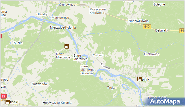 mapa Osłowo gmina Mielnik, Osłowo gmina Mielnik na mapie Targeo